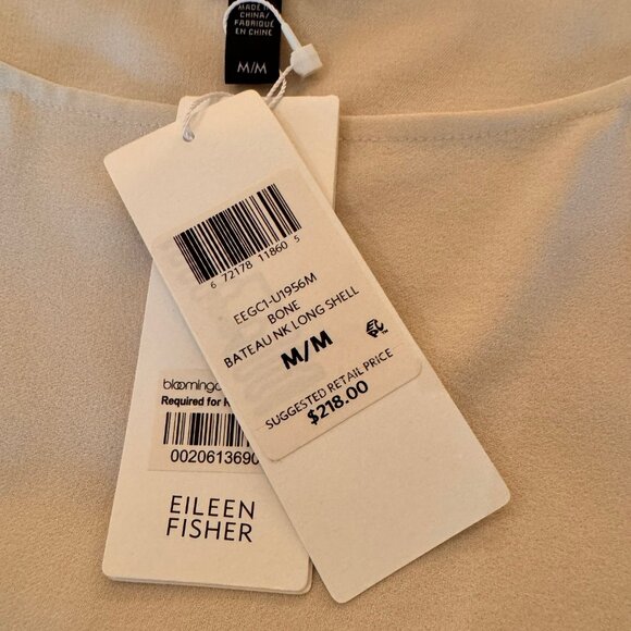 Eileen Fisher Silk Georgette Crepe Bateau Neck Sleeveless Tunic, Bone, SZ M, NWT - Picture 12 of 16